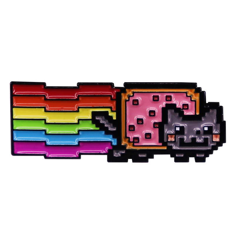 Retro Gaming Gif - 1pc Pixel Rainbow Cat Enamel Pin